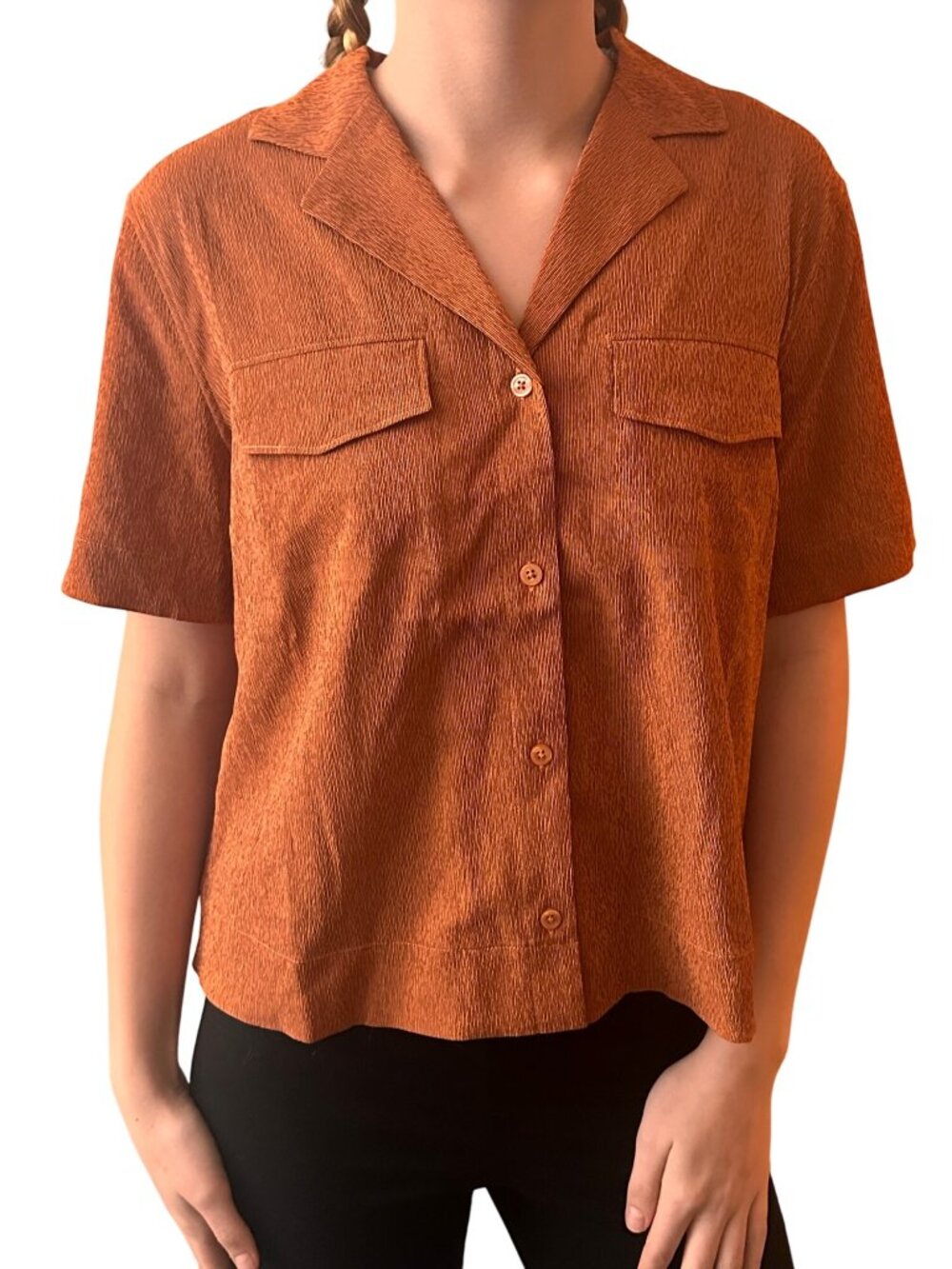 NWT Athleta Echo Top Button Down Quick Dry Breathable Boxy Retro 70s Outdoor L